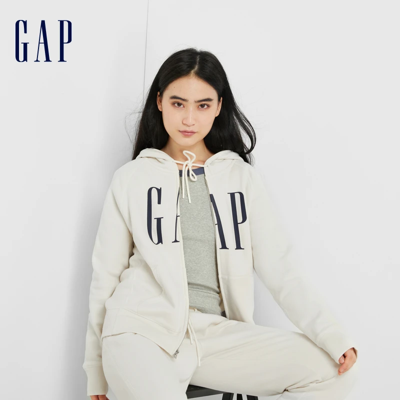 Gap女装秋季2023新款LOGO运动碳素软磨抓绒卫衣809239休闲连帽衫