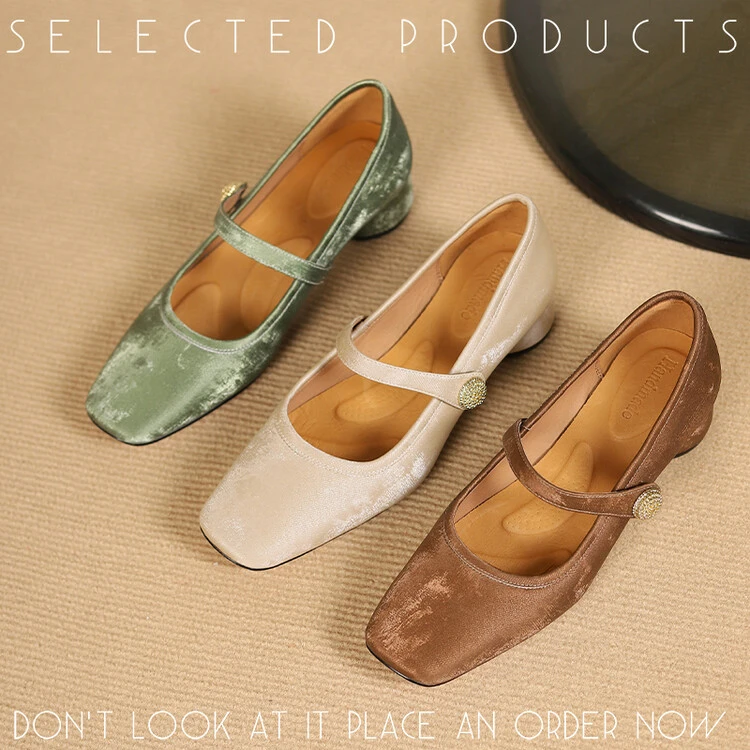复古国风米色棕色绿色全皮真皮浅口单鞋2024年春季粗跟中跟鞋NTD