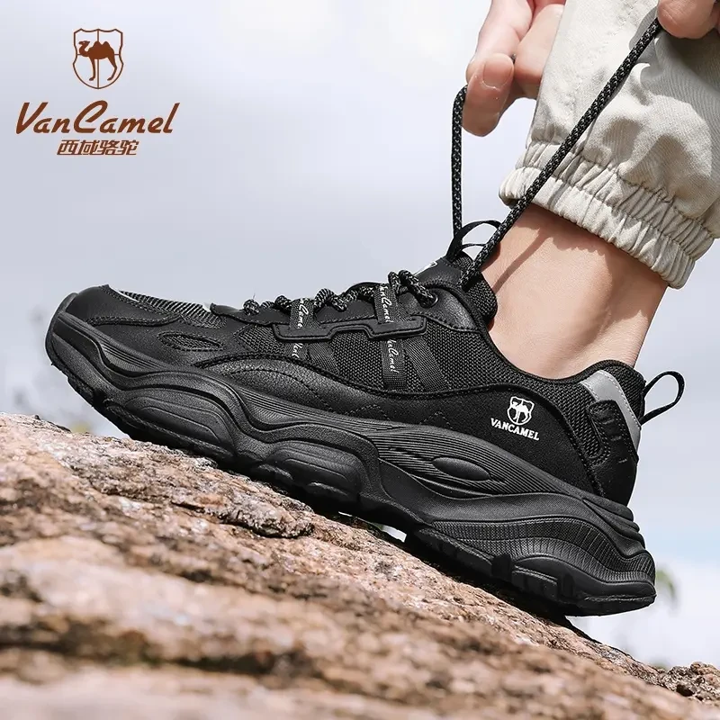 VANCAMEL西域骆驼情侣运动鞋透气网面夜光跑步鞋透气大码男休闲鞋