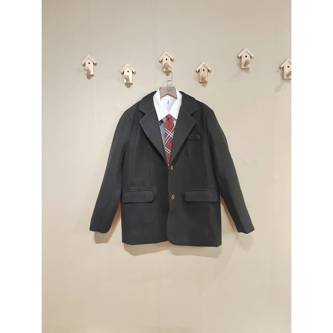 米雪严选一韩版学院风休闲宽松小个子西装正肩外套女学生jk上衣