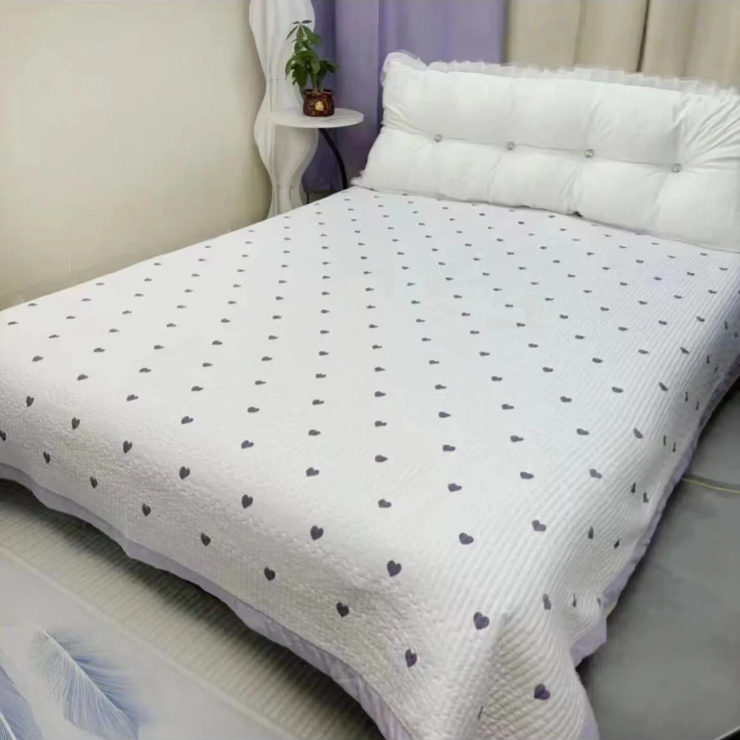 【紫色爱心】四季床盖三层夹棉双面可铺可机洗榻榻米床单加厚大床