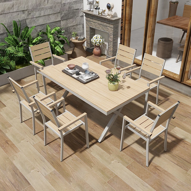 户外别墅阳台桌椅组合防水塑木桌铝合金休闲桌酒店民宿室外桌简约