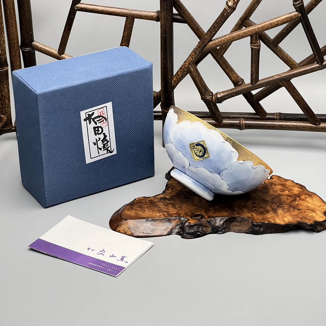 日本文山窑手工手作彩绘描金花卉纹浮雕轻奢日式创意艺术陶瓷碗