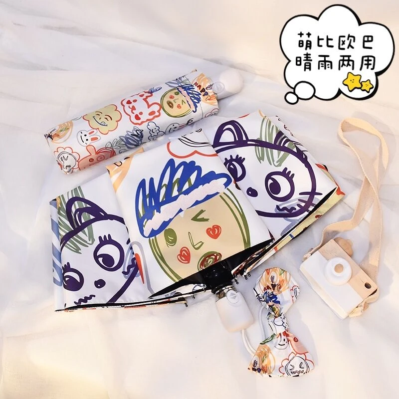 ins软萌治愈系自动雨伞晴雨两用女创意涂鸦遮阳伞防紫外线太阳伞