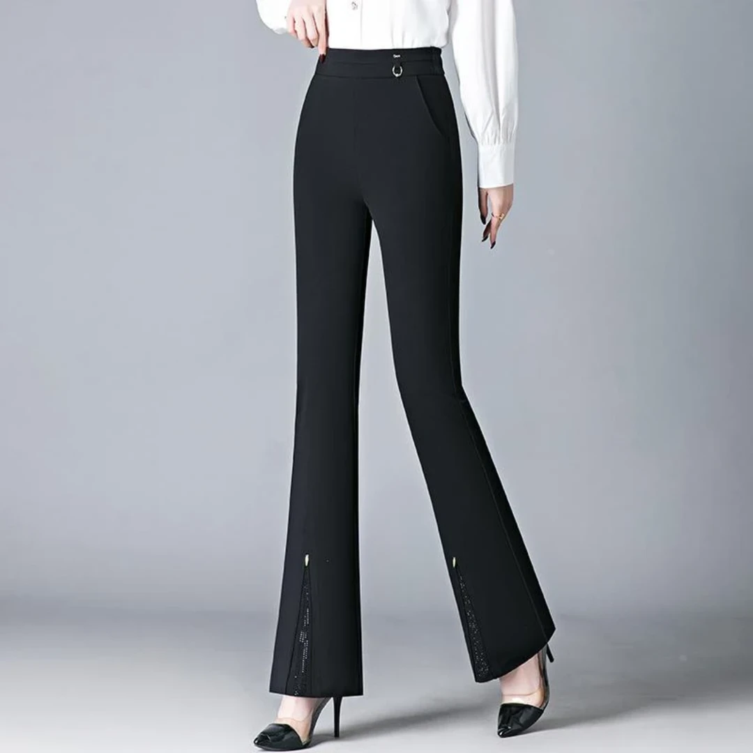 [雅丹]黑色开叉微喇裤子女显瘦新款高腰垂感西裤气质百搭喇叭裤