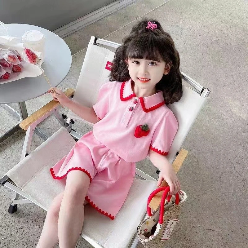 2025新款套装女童时尚休闲夏季儿童洋气女孩女宝夏款粉色穿搭翻领