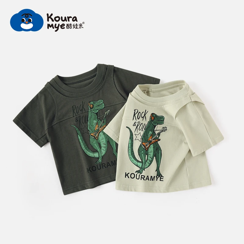酷娃米2024年夏季新款儿童短袖中小男童舒适百搭恐龙拼接T恤20530