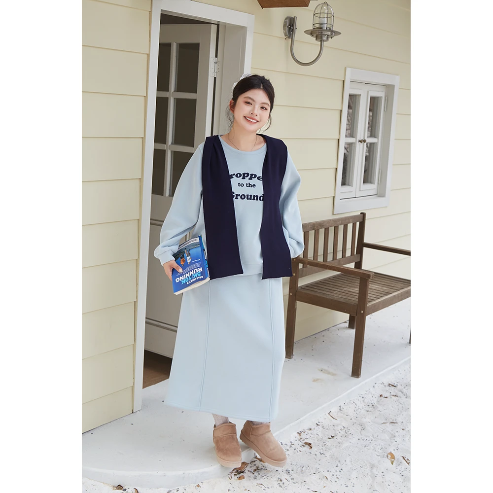 微胖MM大码女装秋冬加绒字母圆领加绒加厚卫衣+气质半裙  3959