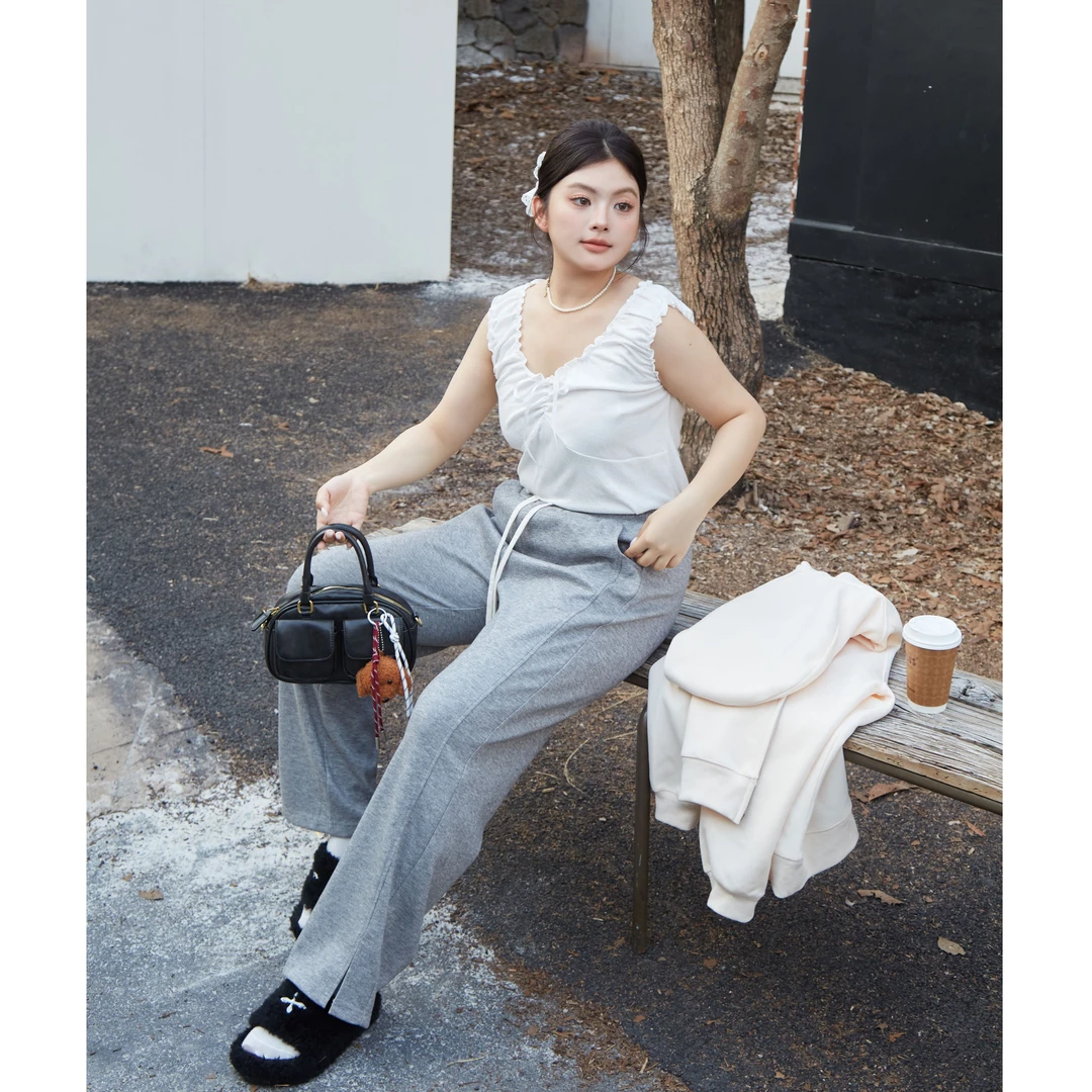 大码女装秋季开叉直筒/烟管裤休闲舒适长裤加大码数可穿  3851