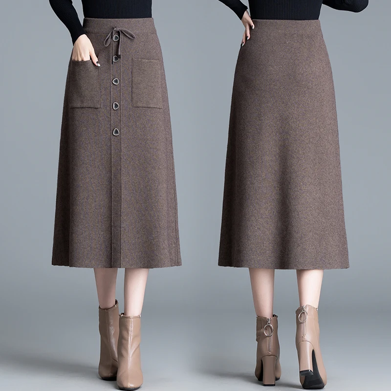 毛线裙女秋冬大码2024年新款胖mm高腰显瘦中长款针织半身裙A字裙