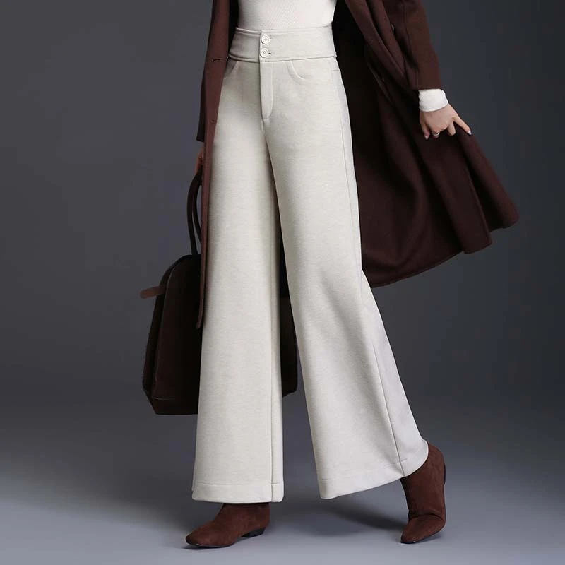 毛呢阔腿裤女2025秋冬季保暖高腰显瘦女士裤子宽松直筒长裤阔脚裤