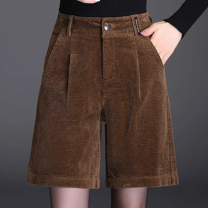 灯芯绒五分短裤女春秋2025新款休闲中裤宽松复古秋冬直筒A字短裤