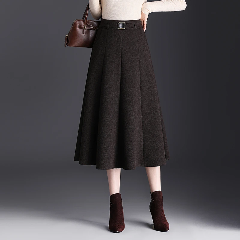 羊毛呢八片裙半身裙女加厚中长款高腰显瘦a字裙百褶伞裙冬半裙女