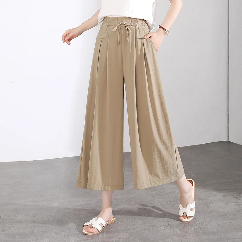 2024年夏季爆款山本裙裤阔腿裤女八分裤子百搭文艺宽松韩版休闲裤