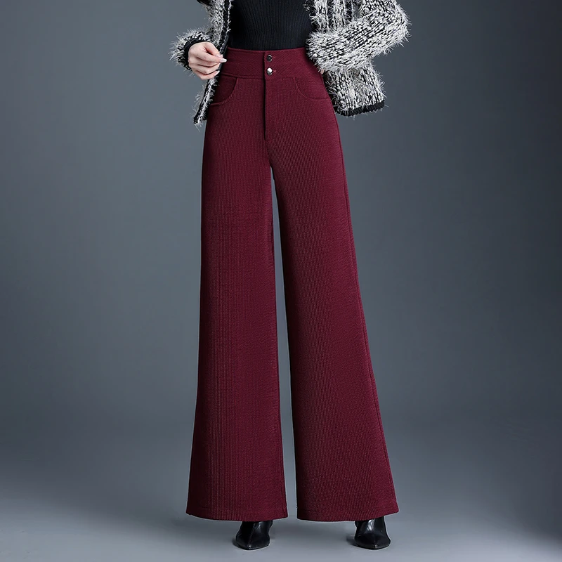 雪尼尔阔腿裤女高腰显瘦秋冬季垂感宽松阔脚裤加厚直筒长裤休闲裤