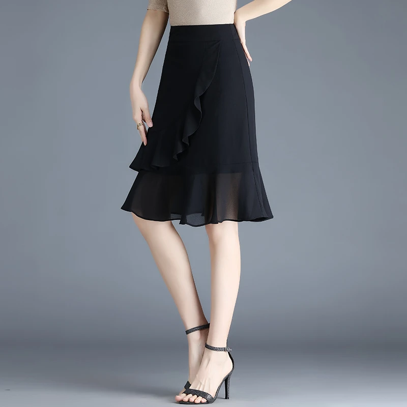黑色雪纺短裙半身裙女夏季新款时尚半裙高腰显瘦a字鱼尾裙包臀裙