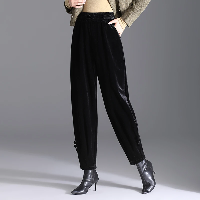 金丝绒哈伦裤女秋冬宽松大码灯笼裤加厚裤子高腰束脚阔腿萝卜裤