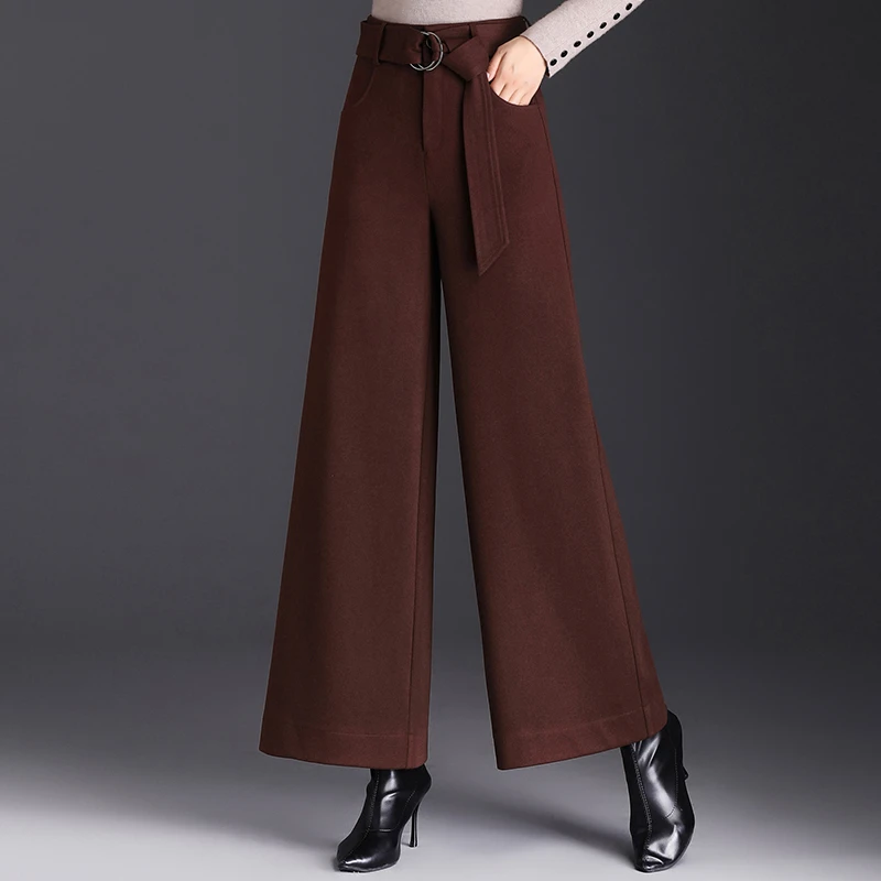 直筒阔腿裤2024高腰秋冬新款显瘦加绒休闲裤斜纹毛呢垂感加厚2461