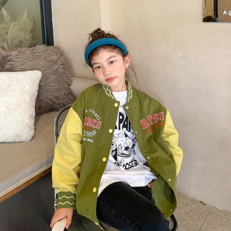 女童棒球服外套春秋新款中大童洋气撞色休闲上衣潮WE173