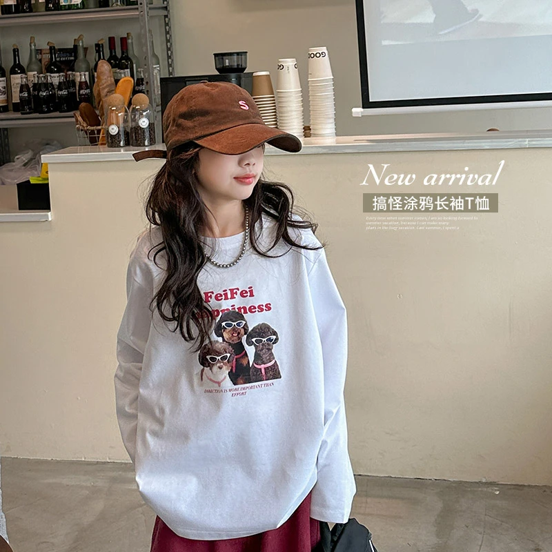 【菲菲家】女童长袖T恤春季中大童卡通印花宽松薄款打底上衣潮SY080