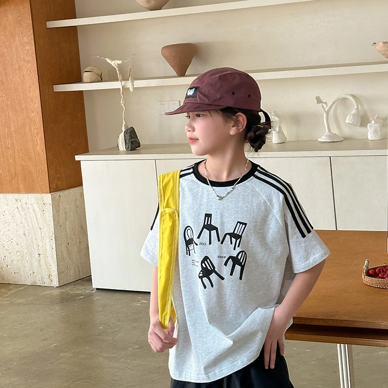 女童短袖T恤夏季儿童洋气条纹宽松童装上衣潮SY209