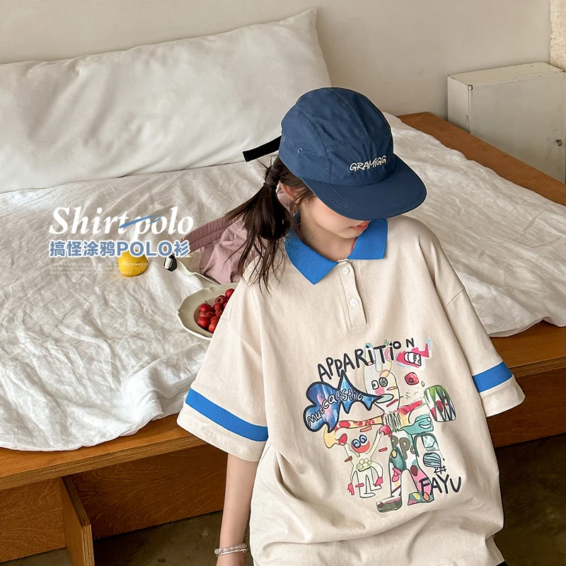 【菲菲家】女童2024夏季新款撞色拼接Polo衫短袖T恤SY382