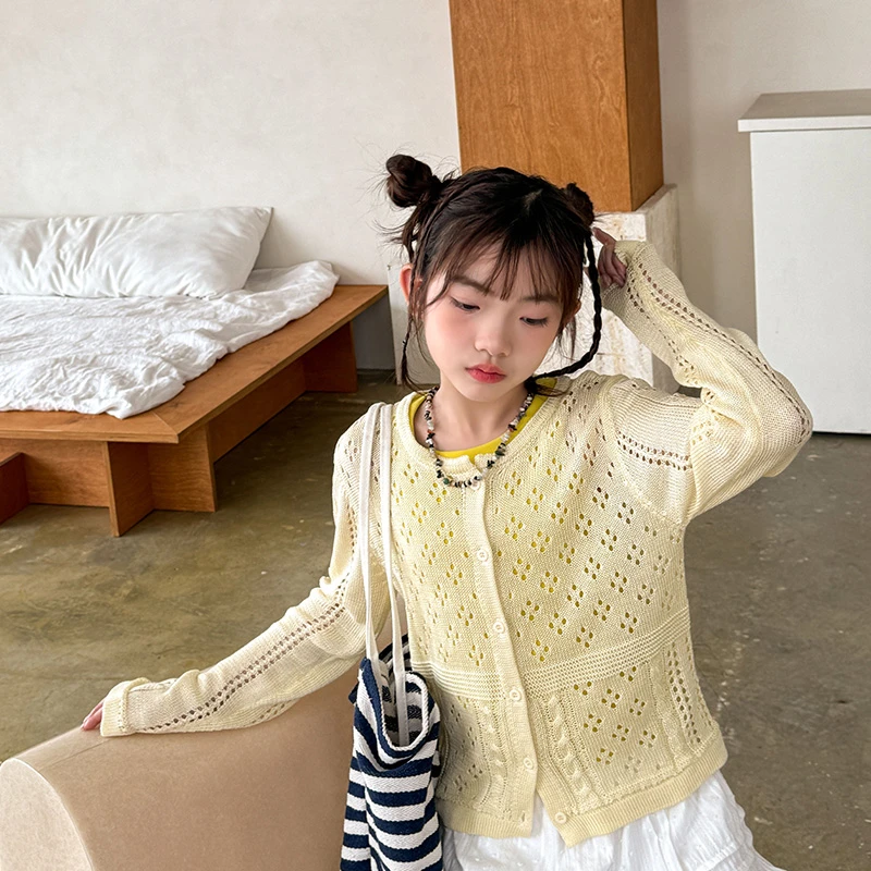 皮皮姐专属女童轻薄针织开衫外套夏季儿童镂空薄款上衣潮MS707