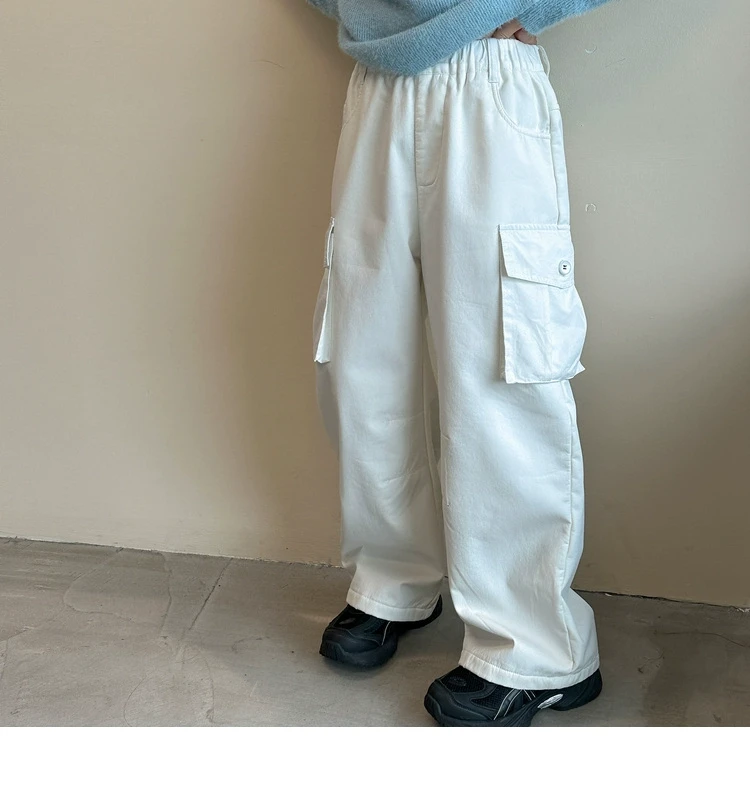 女童工装裤加绒加厚秋冬中大童宽松直筒一体绒休闲裤子CH985