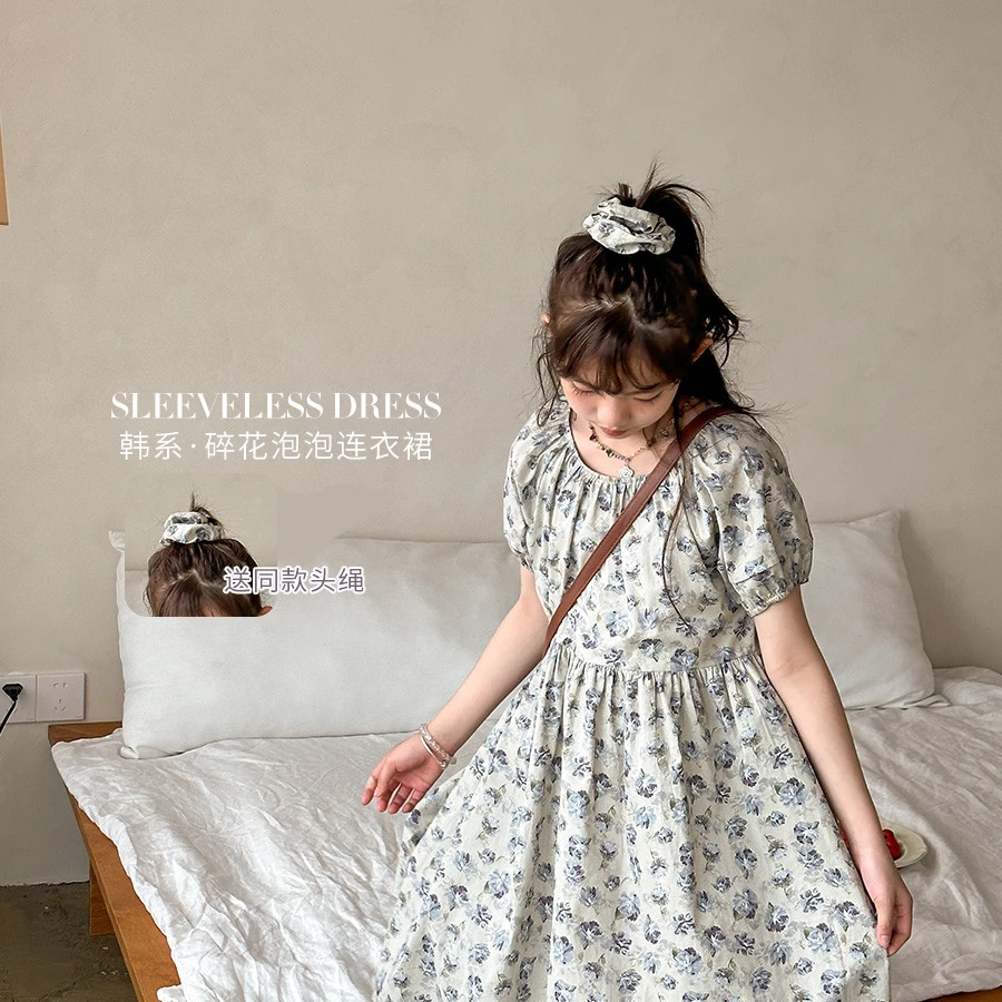 女童连衣裙夏季2024新款儿童薄款洋气小碎花泡泡袖裙子QZ076