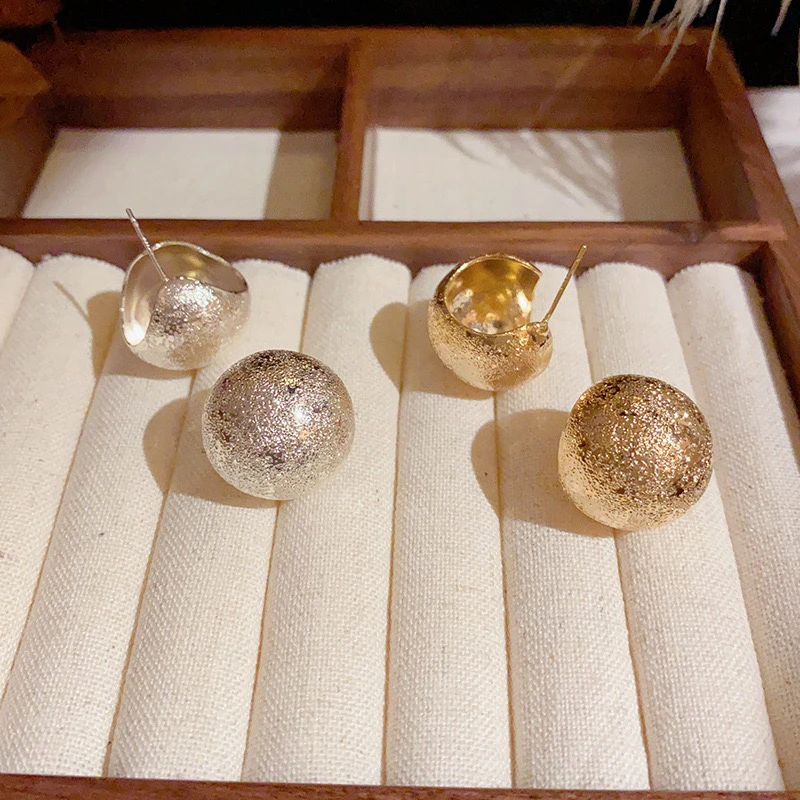 铜合金耳饰 欧美风925银针磨砂圆球耳钉 ins独特简约气质个性耳环