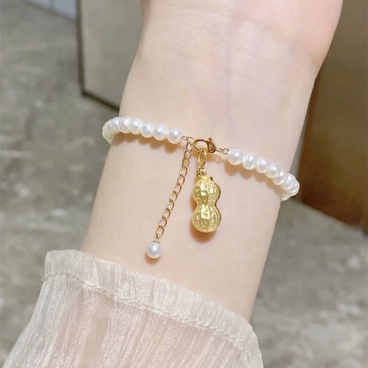 合金手链 简约清新手工花生珠珠手链女精致轻奢小众手链倪妮手串