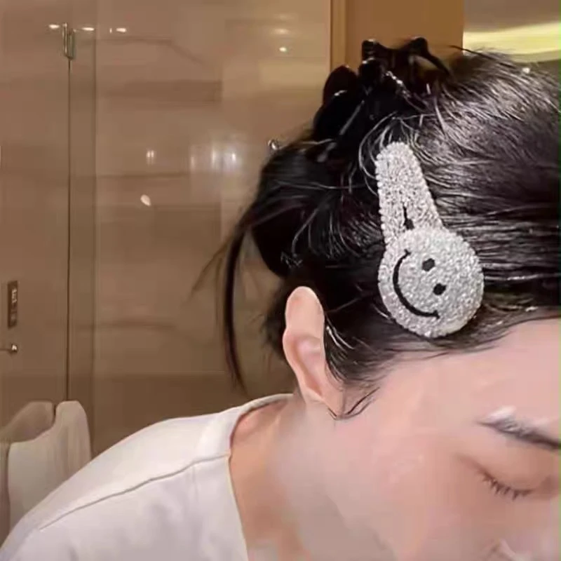 合金发饰 侧边夹气质同款笑脸发夹发卡水钻超闪洗脸化妆夹刘海夹