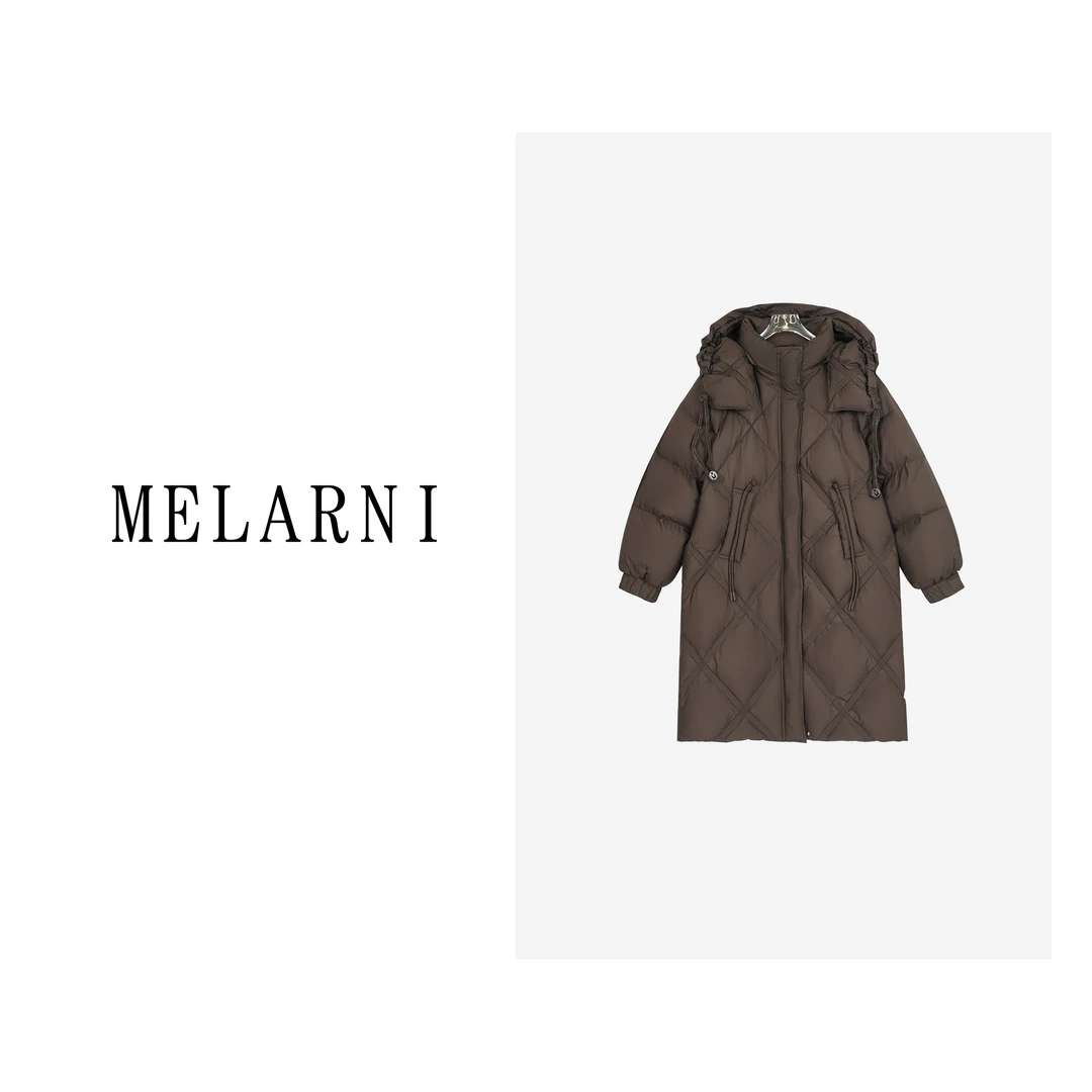 【MELARNI】秋冬时尚休闲中长款花苞连帽羽绒服外套MLN11282