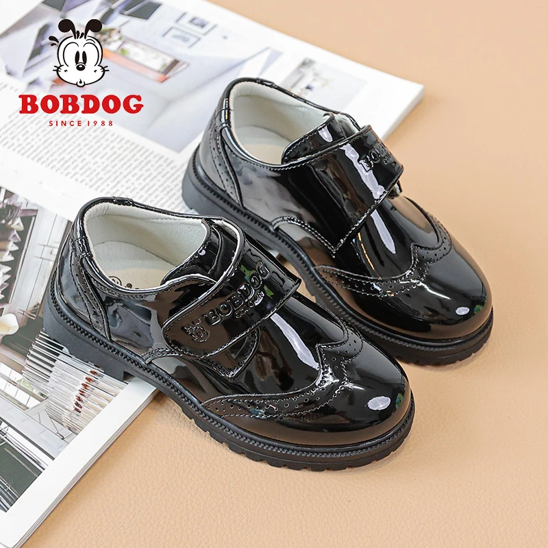 BOBDOG COLOUR/巴布豆卡乐鞋子春秋皮鞋单鞋黑色软底公主鞋英伦风