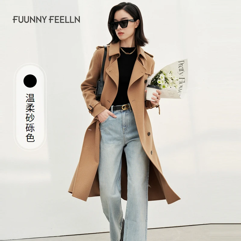 商场同款FF||仿佛秋季卡其色毛呢外套气质羊毛大衣女休闲FL00264