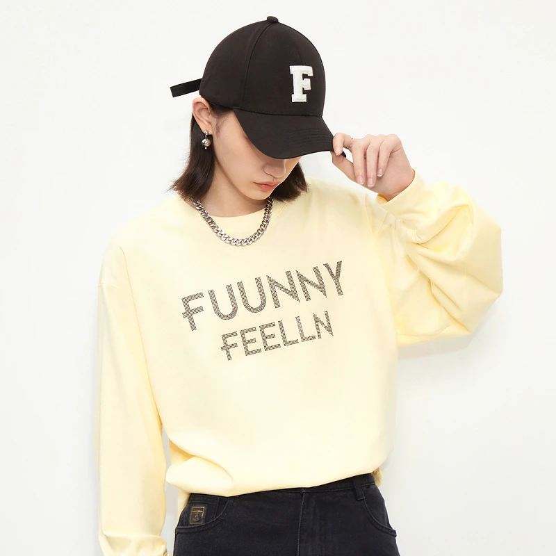 仿佛仿佛白侣纯棉卫衣加绒针织春季女圆领长袖时尚百搭潮流情侣印