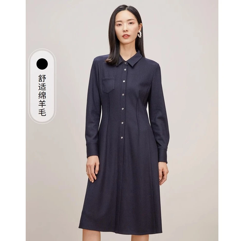 FF||仿佛气质舒适中长羊毛长袖衬衫连衣裙女FF00737