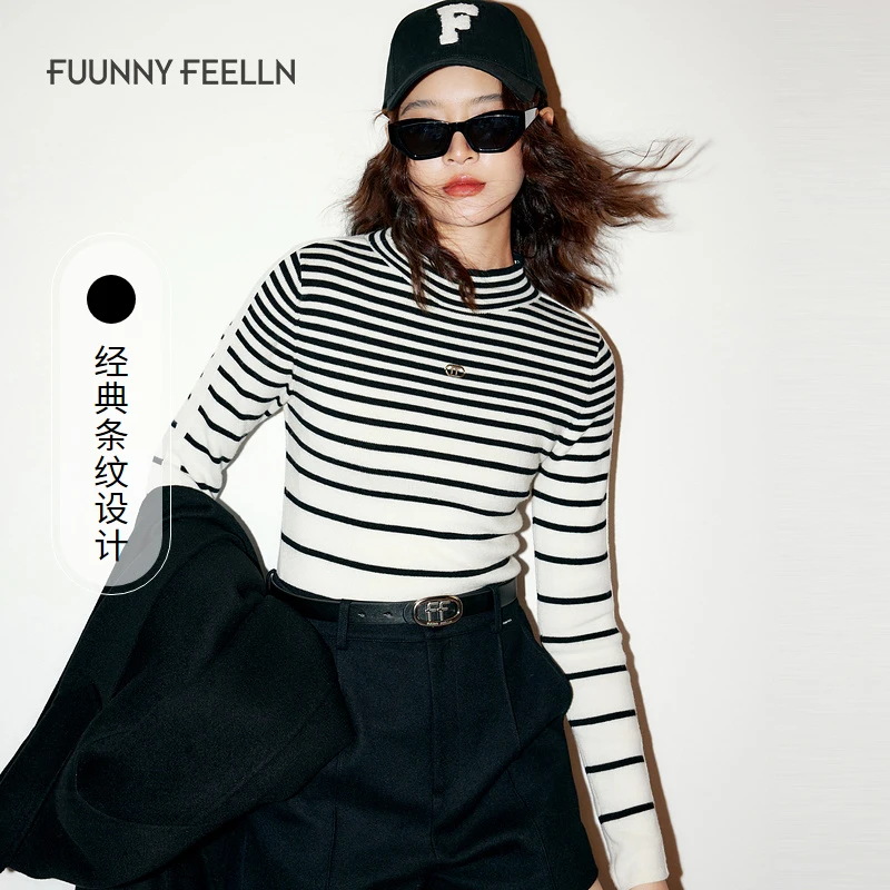 【商场同款新品】秋季时尚女条纹套头内搭简约毛衣FZ01103