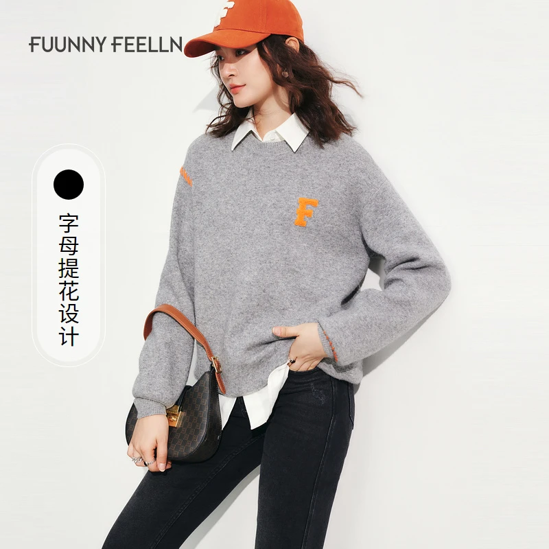 【商场同款新品】冬季新款针织衫卫衣圆领羊毛混纺百搭女FZ01073