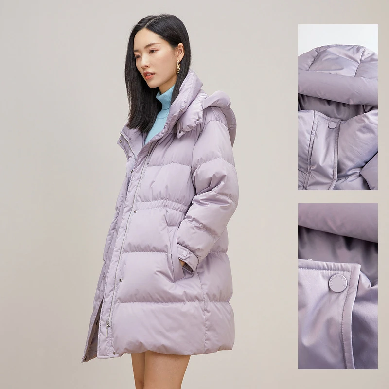 FF仿佛冬季新款时尚休闲加厚保暖中长款白鸭绒宽松羽绒服FR00216