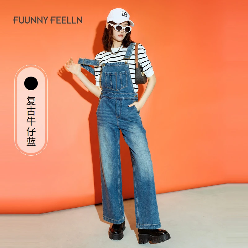 【商场同款新品】春季牛仔背带裤女阔腿休闲宽松直筒裤FX00089