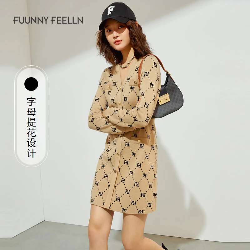 FF||仿佛秋季羊毛针织连衣裙字母提花高级感时尚休闲FF01574