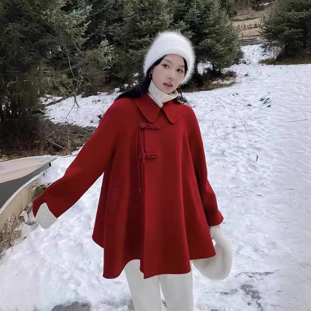 秋冬千金双面羊毛大衣女秋冬千金短款斗篷羊绒大衣小个子毛呢外套