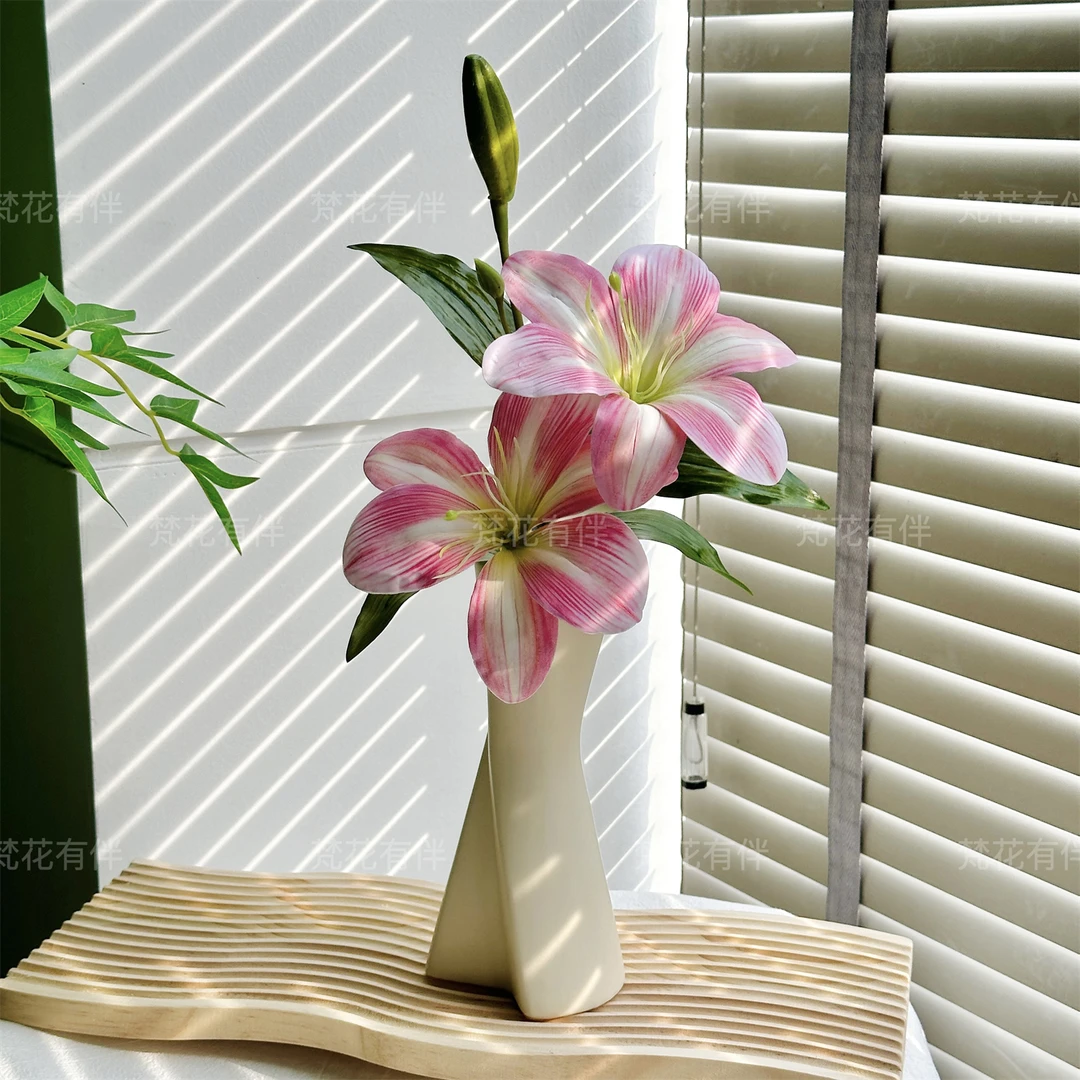 粉色百合花仿真花桌面艺术花瓶假花摆设餐桌客厅卧室摆件高颜值