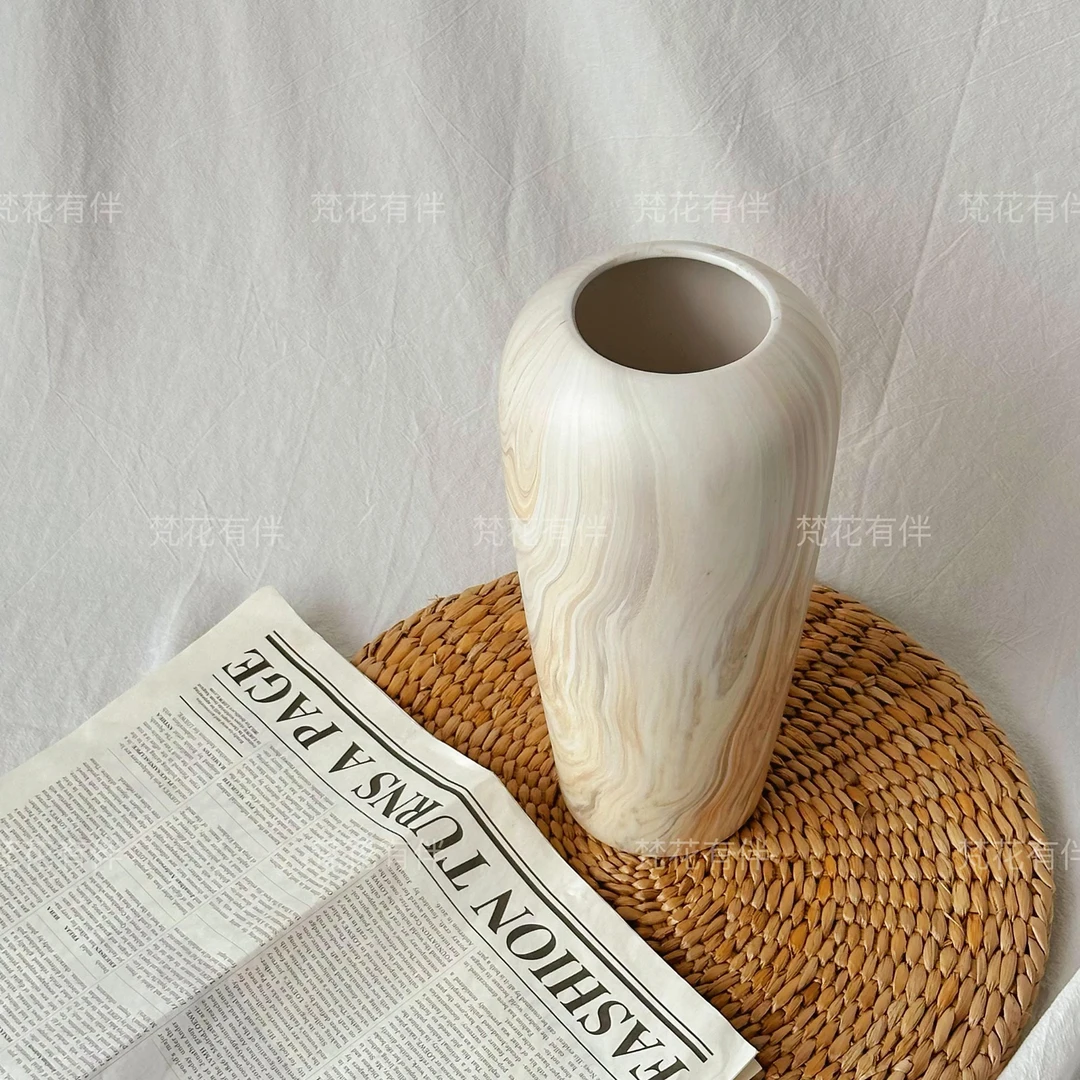 简约北欧陶瓷木纹插花瓶客厅家居餐桌房间插花器装饰品摆件