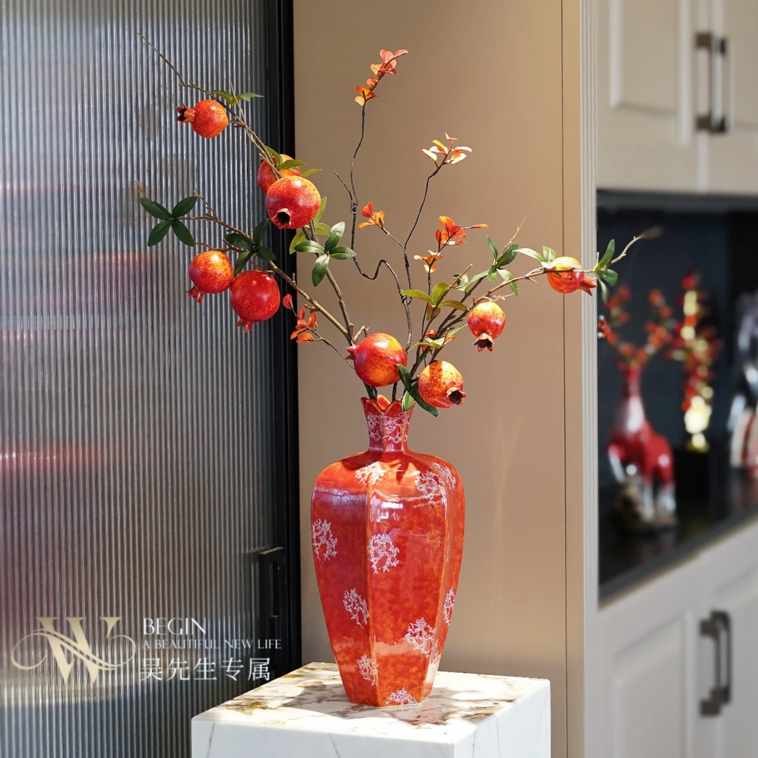 新年装饰仿真花石榴果装饰陶瓷花瓶摆件客厅玄关假花枝如意花束