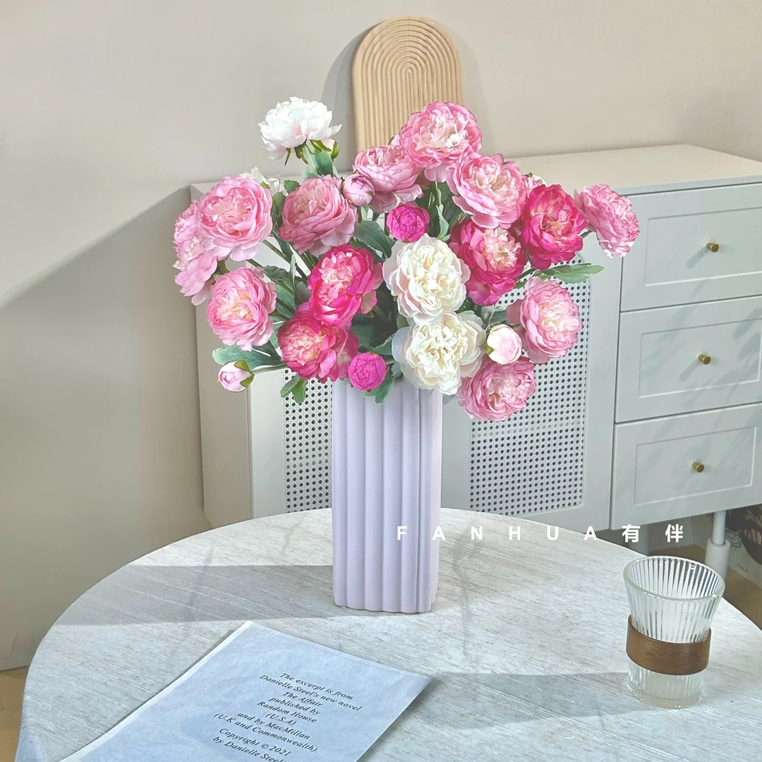 露莲仿真花莫兰迪色花瓶客厅餐桌花艺摆件洋牡丹花束装饰桌面插花