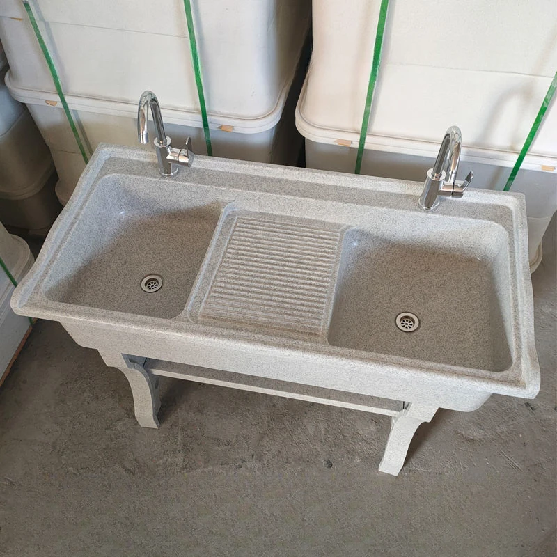 石英石洗衣池室外阳台家用带搓衣板洗衣台盆大理石一体式洗衣槽灰