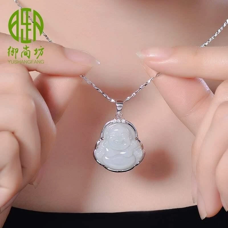 天然翡翠玉  925银翡翠玉佛   单吊坠 A货 含证书