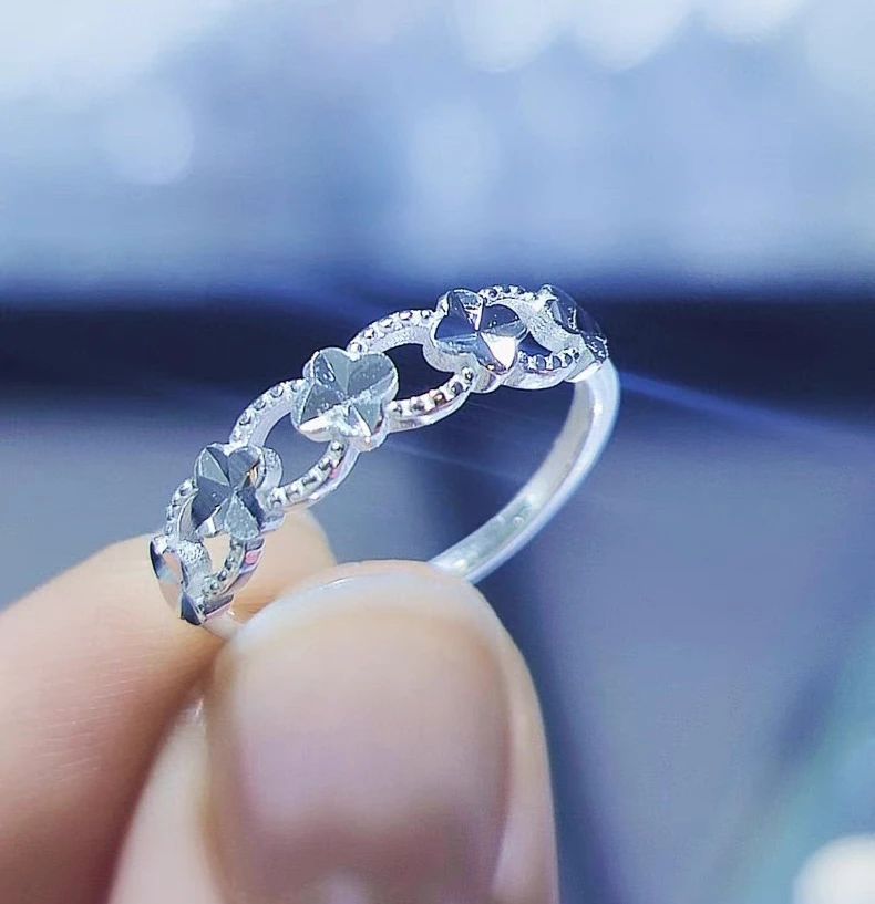 足银戒指 五福临门 四叶草戒指